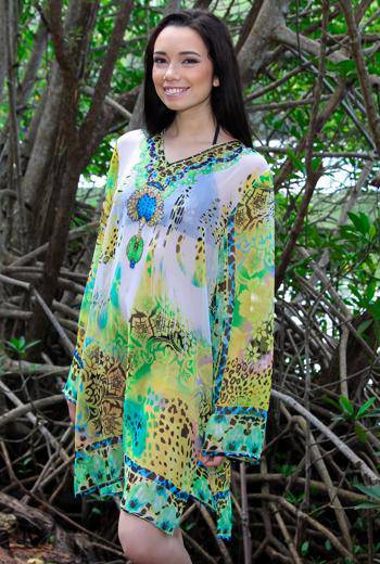 Jungle Print Tunic in flowy sheer fabric perfect for Tropical or Island Vacation | Tunics Wholeslae - La Moda Clothings