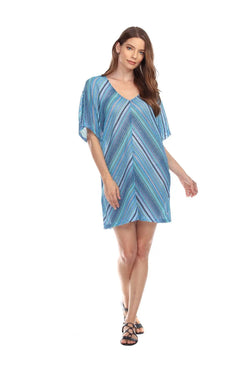 Casual Tunic Cover-Up In Multi-Color Stripes In Polyester - Wholesale Wholesale La Moda Clothings