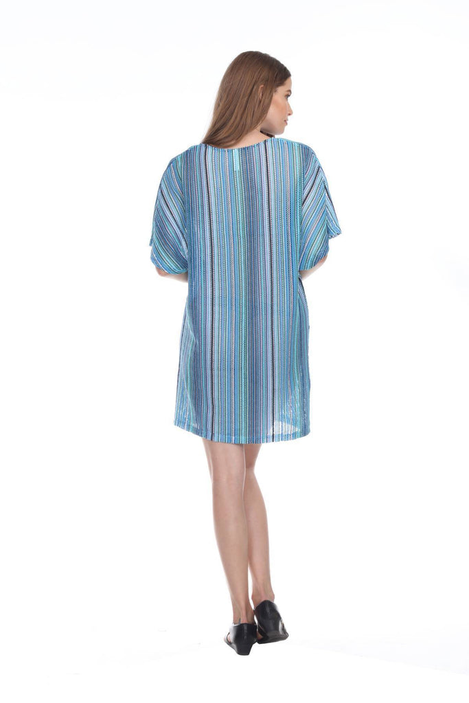 Casual Tunic Cover-Up In Multi-Color Stripes In Polyester - La Moda Clothings