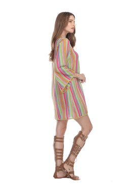 Multi-Color Stripe Pattern Short Polyester Tunic - Wholesale Wholesale La Moda Clothings