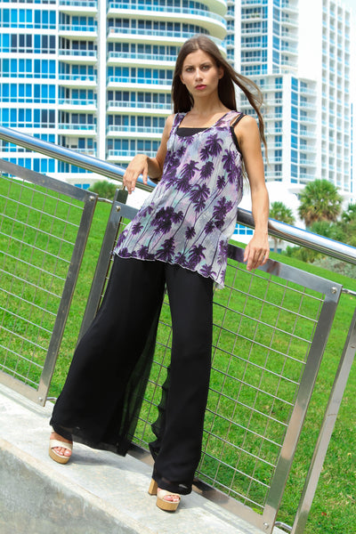 Palm Print Bias Cut Chiffon Tops | La Moda Apparel Wholesale - La Moda Clothings