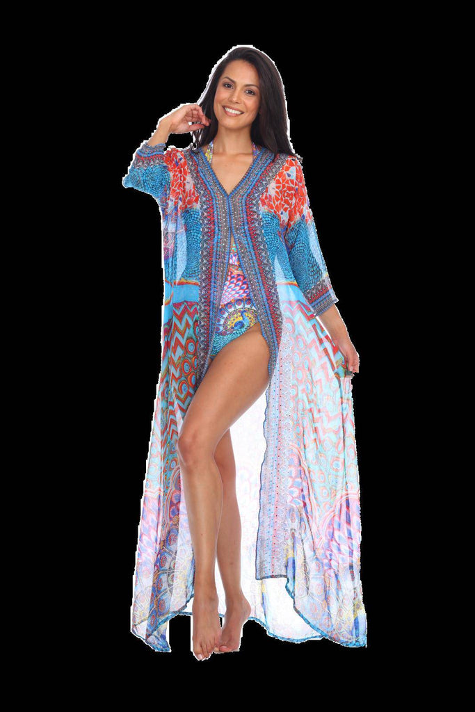 Wholesale Designer Swimwear Cover Up Kimonos For Women In Multi-Color Prints In Imported Polyester - La Moda Clothings