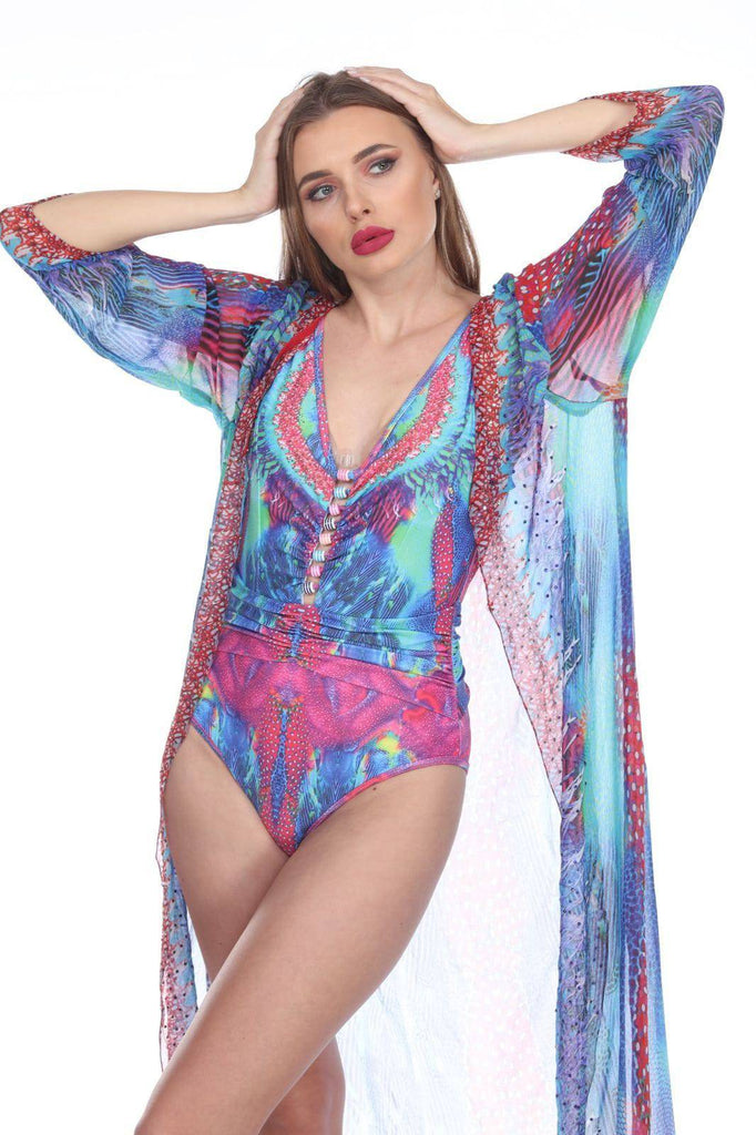 Wholesale Swimwear Cover Up Sheer  Kimonos For Women In Polyester With Multi-Color Prints - La Moda Clothings