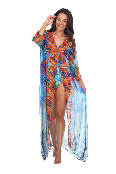 Wholesale Women's Cover-Up Long Kimonos In Multi-Color Made From Imported Polyester - La Moda Clothings
