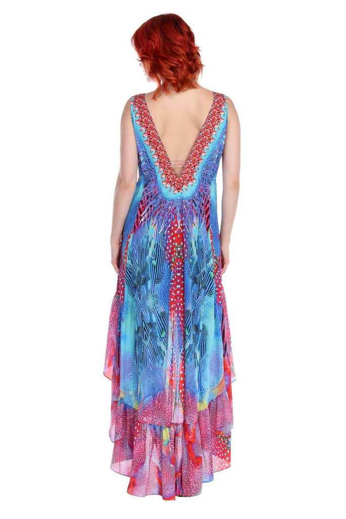 Designer High Low Polyester Multi-Color Dress - La Moda Clothings