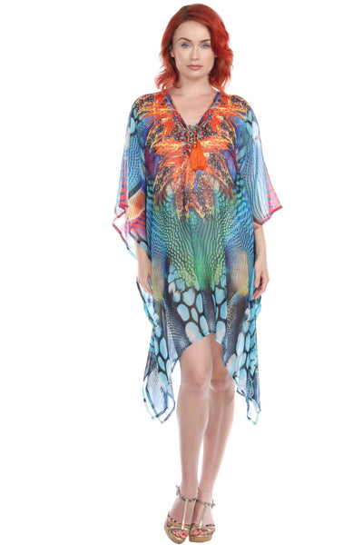 Multi-Color V-Neck Polyester Beach Dress - La Moda Clothings