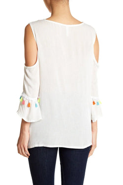 Black Embroidered Cold ShoulderTop with Colorful Tassels - Wholesale Wholesale La Moda Clothings
