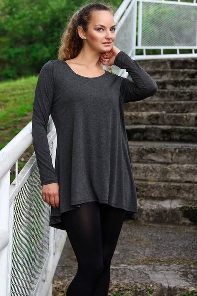 Hi Low Tunic Top in Charcoal and Ash Colors | Knit Tunics Wholesale - La Moda Clothings