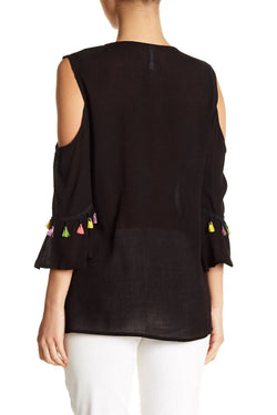 Embroidered Cold ShoulderTop with Colorful Tassels - Wholesale Wholesale La Moda Clothings