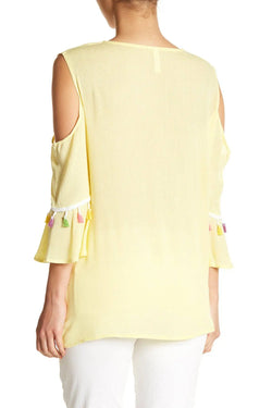 Embroidered Cold ShoulderTop with Colorful Tassels - Wholesale Wholesale La Moda Clothings