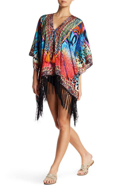 La Moda Bright Peacock Fringe Kaftan 17017 FK - Wholesale Wholesale La Moda Clothings
