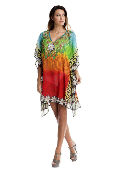 Multi Color Sheer Kaftan / Cover Up - La Moda Clothings