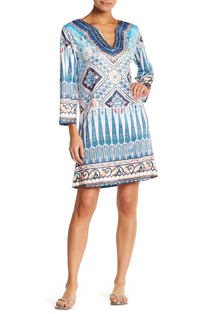 Multi Colored Full Sleeved Beach Cover Up Dress | Summer Tunic Dresses for Women - La Moda Clothings