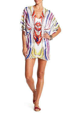Multi Colored Sheer V-Neck Kaftan Cover Up - Wholesale Wholesale La Moda Clothings