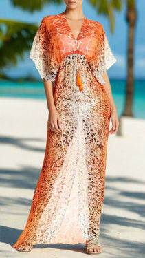 Printed Sheer Long Kaftan And Beachwear Cover Up - Wholesale Wholesale La Moda Clothings