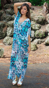 Printed Sheer Long Kaftan-Style Robe And Beachwear Cover Up - Wholesale Wholesale La Moda Clothings