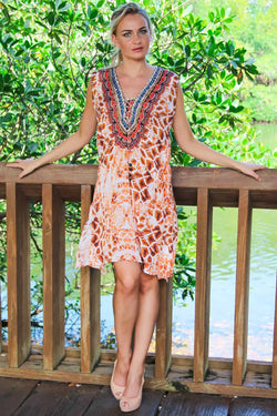 Printed Sleeveless V-Neck Beach Cover Up Dress - Wholesale Wholesale La Moda Clothings