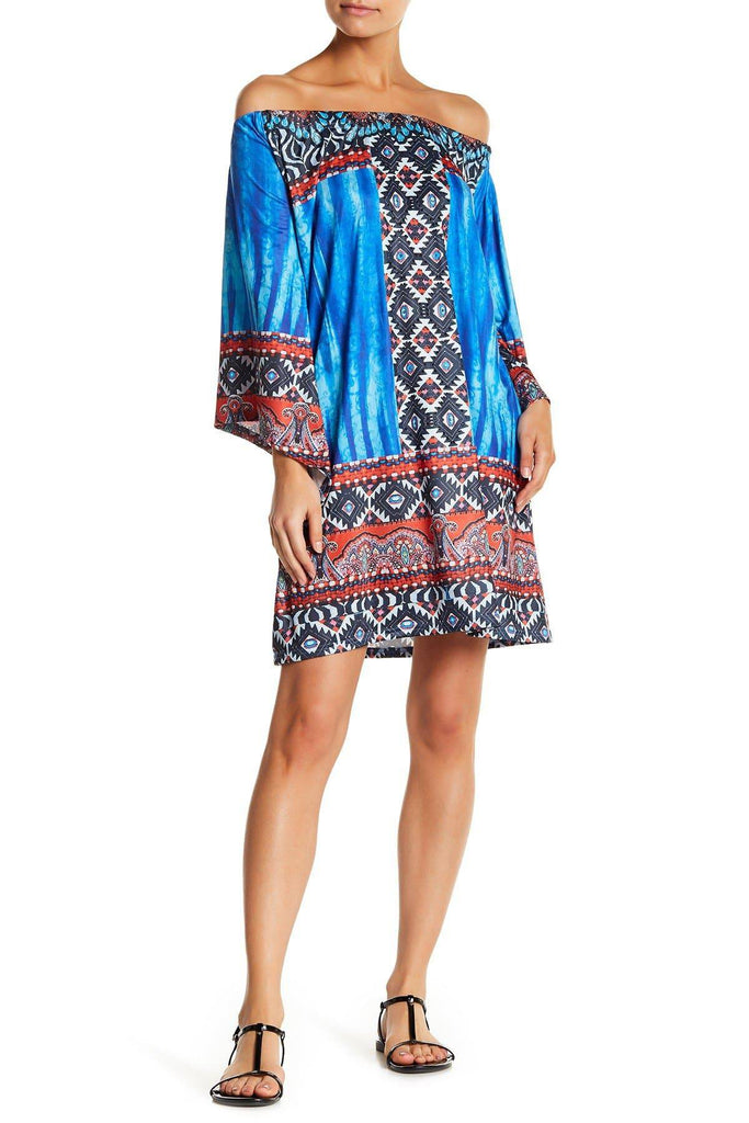 Printed Tunic Style Off-Shoulder Dress for Resort Wear - La Moda Clothings