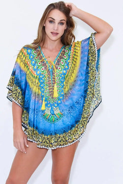 Relaxed Multi Color Short Balloon Kaftan - Wholesale Wholesale La Moda Clothings