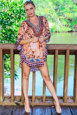 Relaxed Multi Color Short Balloon Kaftan - Wholesale Wholesale La Moda Clothings